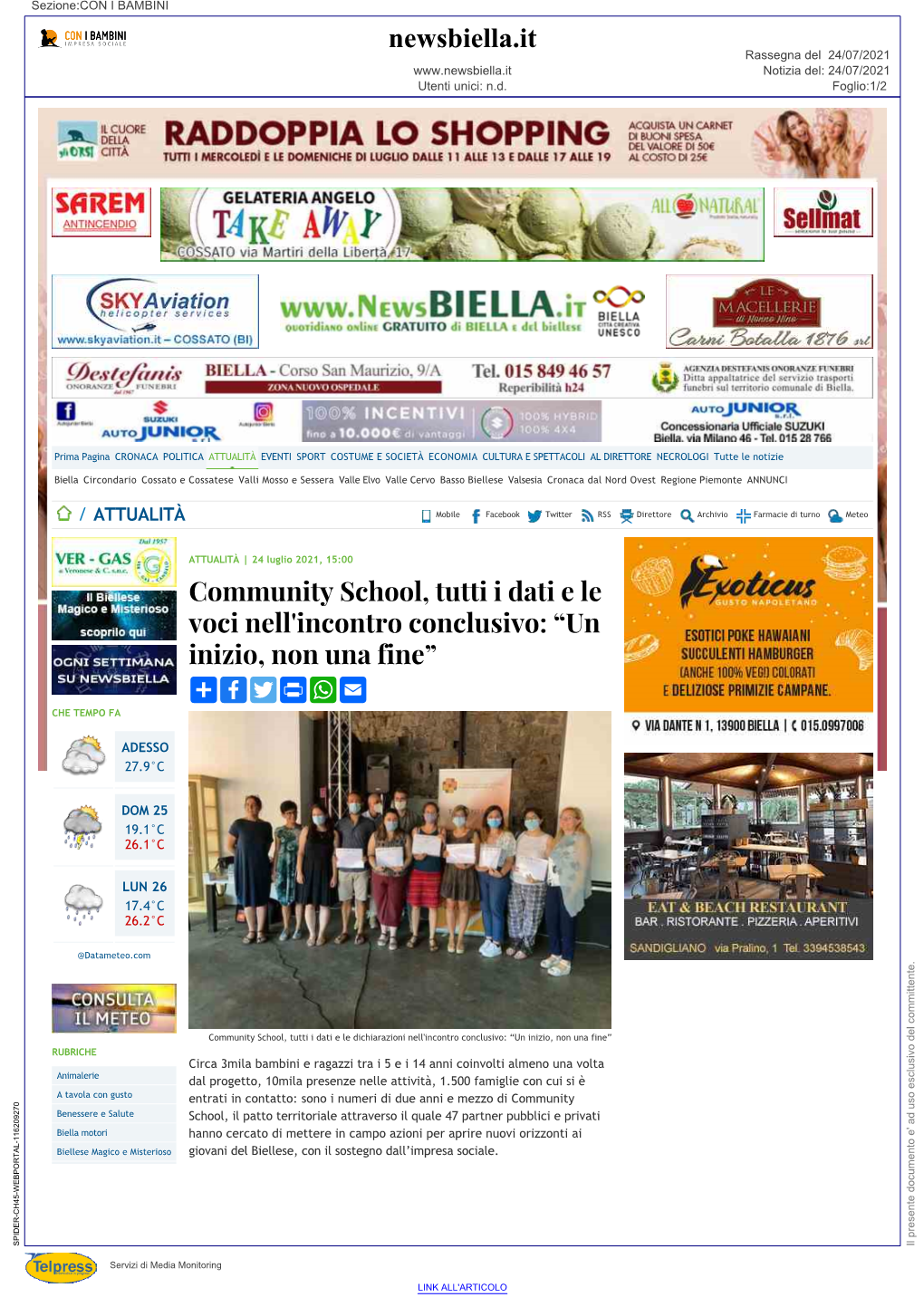 Newsbiella.It Rassegna Del �24/07/2021 Notizia Del:�24/07/2021 Utenti Unici: N.D