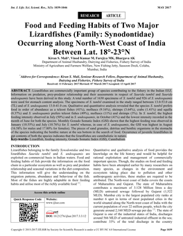 Food and Feeding Habits of Two Major Lizardfishes (Family: Synodontidae) Occurring Along North-West Coast of India Between Lat