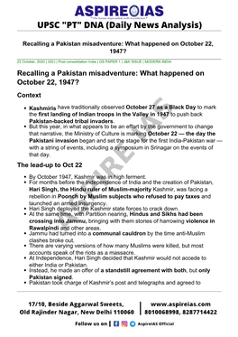 Recalling a Pakistan Misadventure: What Happened on October 22, 1947?