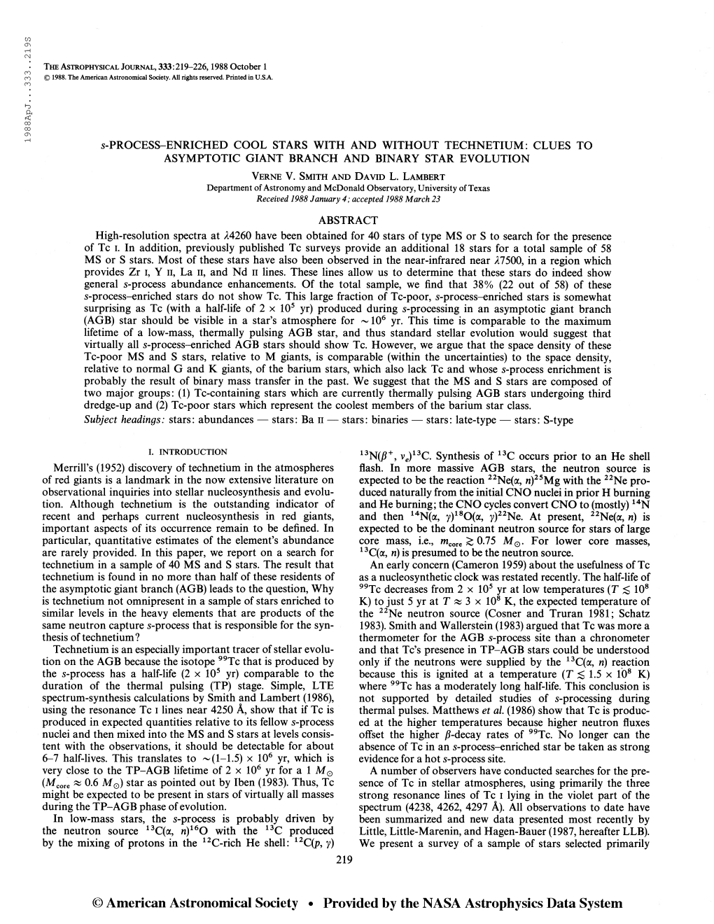 1988Apj. . .333. .2193 the Astrophysical Journal, 333:219-226