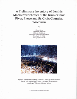 A Preliminary Inventory of Benthic Macroinvertebrates of the Kinnickinnic River, Pierce and St