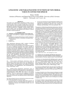 Linguistic and Paralinguistic Functions of Non-Modal Voice in Connected Speech