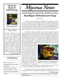 Mycena News the Mycological Society of San Francisco March 2007, Vol