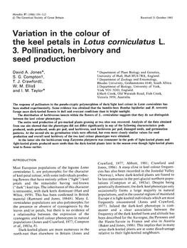 Variation in the Colour of the Keel Petals in Lotus Corniculatus L