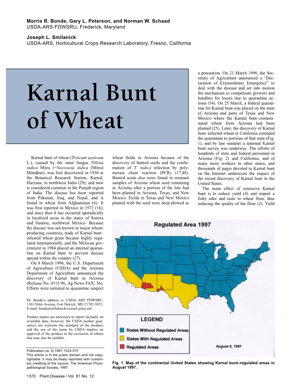 Karnal Bunt of Wheat (Triticum Aestivum Wheat Fields in Arizona Because of the Arizona (Fig