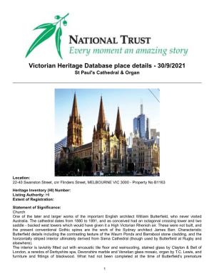 Victorian Heritage Database Place Details - 30/9/2021 St Paul's Cathedral & Organ