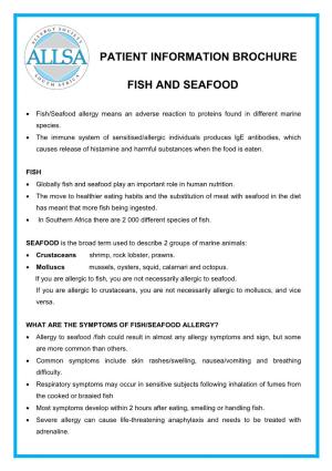 ALLERGY Fish/Seafood Allergy Means an Adverse Reaction to Proteins Found in Different Marine Species