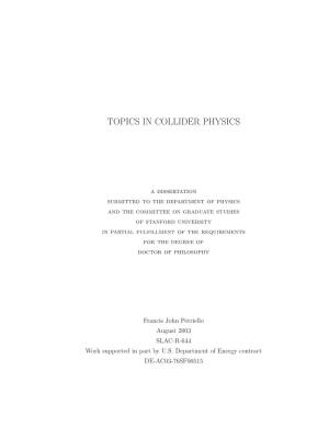 Topics in Collider Physics