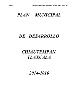 Plan Municipal De Desarrollo Chiautempan, Tlaxcala 2014