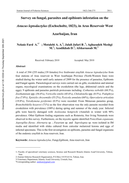 Survey on Fungal, Parasites and Epibionts Infestation on the Astacus Leptodactylus…