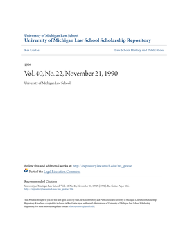 Vol. 40, No. 22, November 21, 1990 University of Michigan Law School