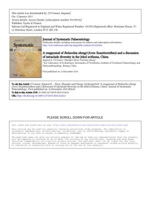 Journal of Systematic Palaeontology a Reappraisal of Boluochia Zhengi
