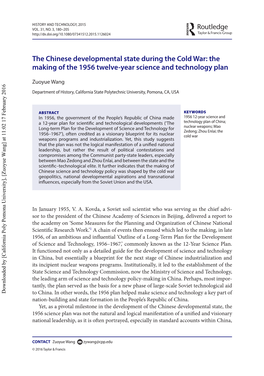 The Chinese Developmental State During the Cold War: the Making of the 1956 Twelve-Year Science and Technology Plan