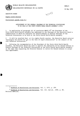 WORLD HEALTH ORGANIZATION ORGANISATION MONDIALE DE LA SANTE EB86/5 16 May 1990 EXECUTIVE BOARD Eighty-Sixth Session Provisional