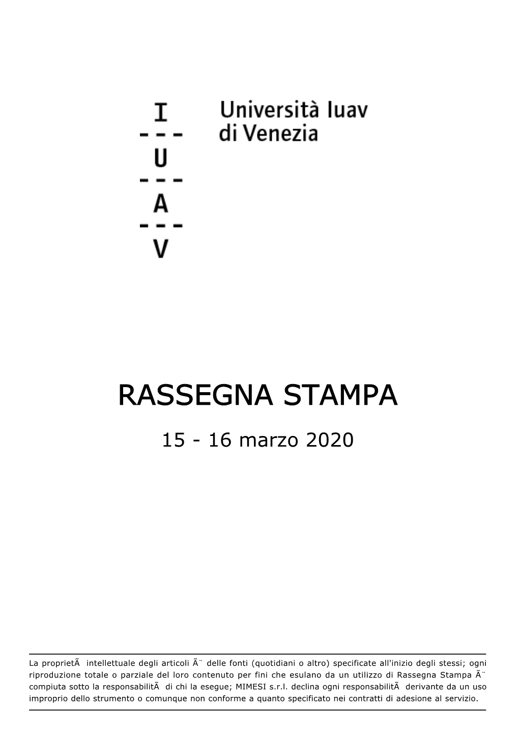 Rassegna Stampa 15-16 Marzo