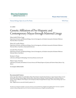 Genetic Affiliation of Pre-Hispanic and Contemporary Mayas Through Maternal Linage