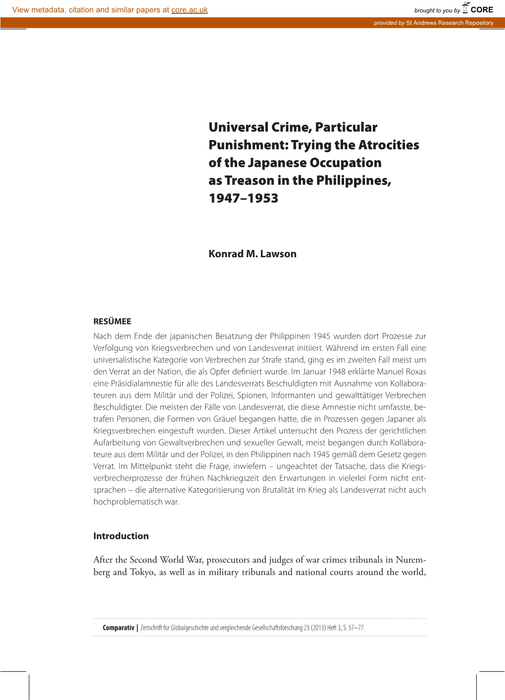 Trying the Atrocities of the Japanese Occupation As Treason in the Philippines, 1947–1953