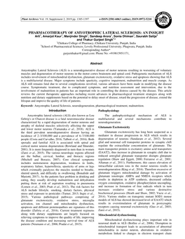 Pharmacotherapy of Amyotrophic