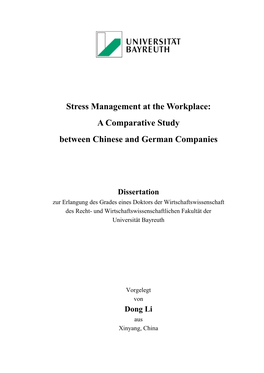 Stress Management at the Workplace: a Comparative Study Between Chinese and German Companies