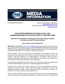 Fox Sports Presents Saturday's Mls Cup