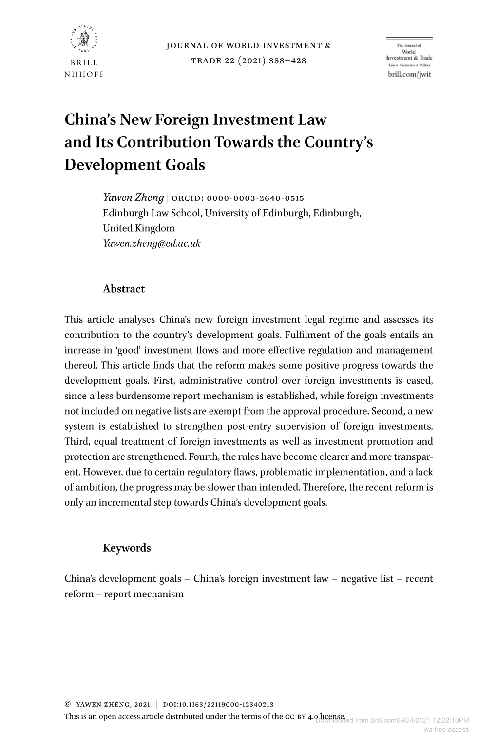 China's New Foreign Investment Law and Its Contribution Towards