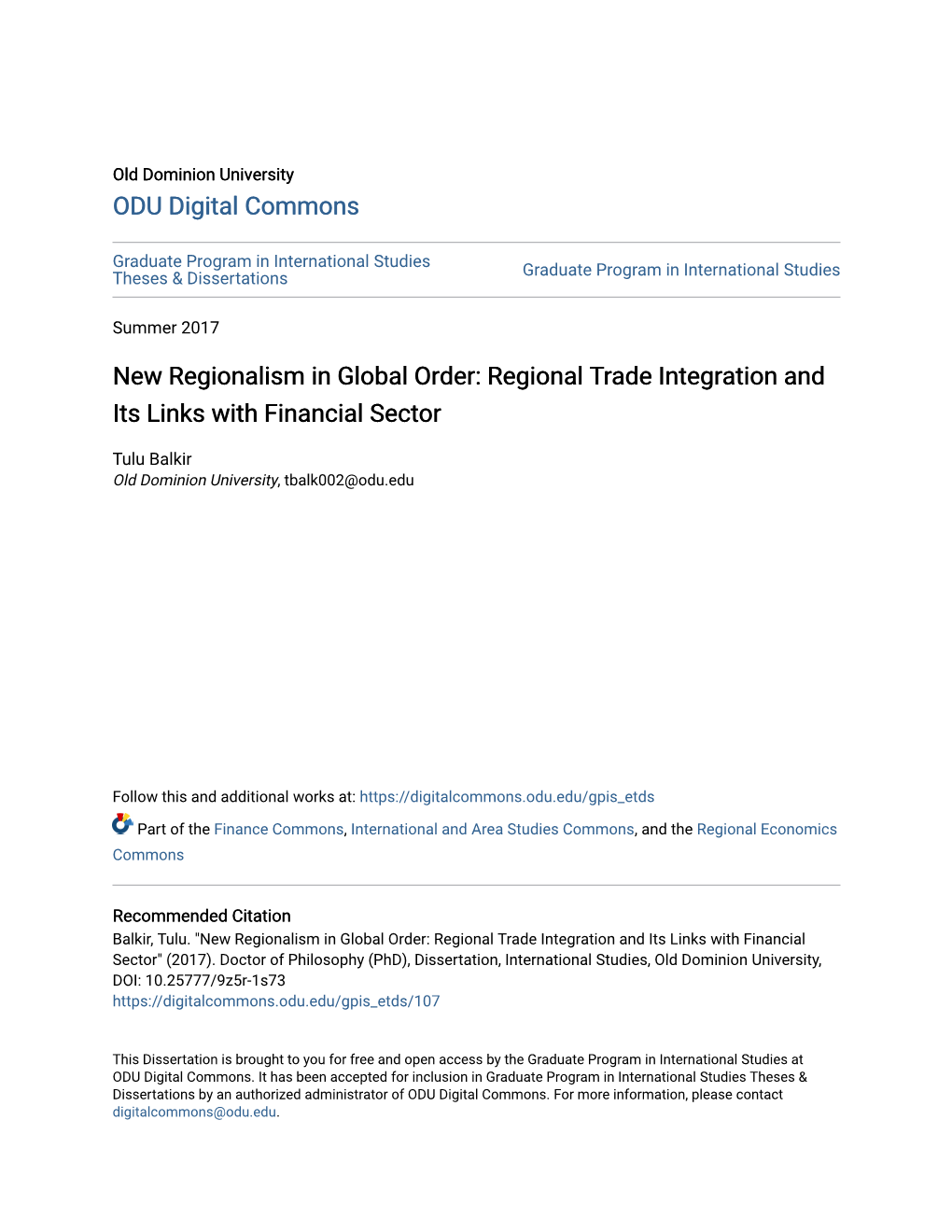 Regional Trade Integration and Its Links with Financial Sector