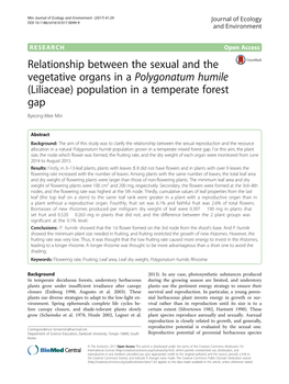 Relationship Between the Sexual and the Vegetative Organs in a Polygonatum Humile (Liliaceae) Population in a Temperate Forest Gap Byeong-Mee Min