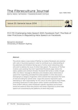 FCJ-170 Challenging Hate Speech with Facebook Flarf: the Role of User Practices in Regulating Hate Speech on Facebook