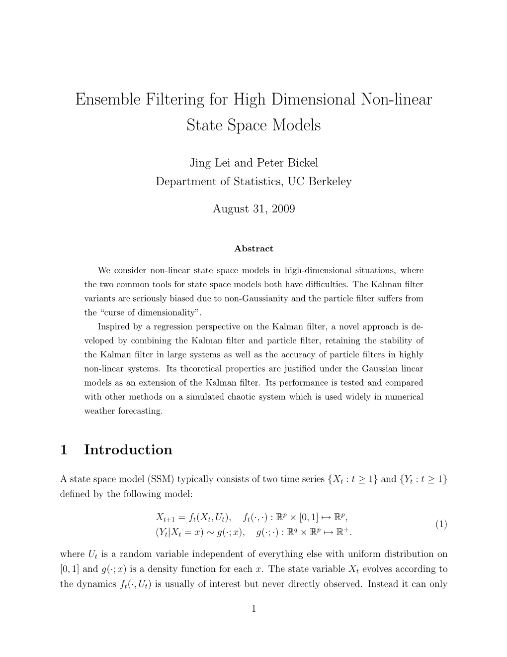 Ensemble Filtering for High Dimensional Non-Linear State Space Models