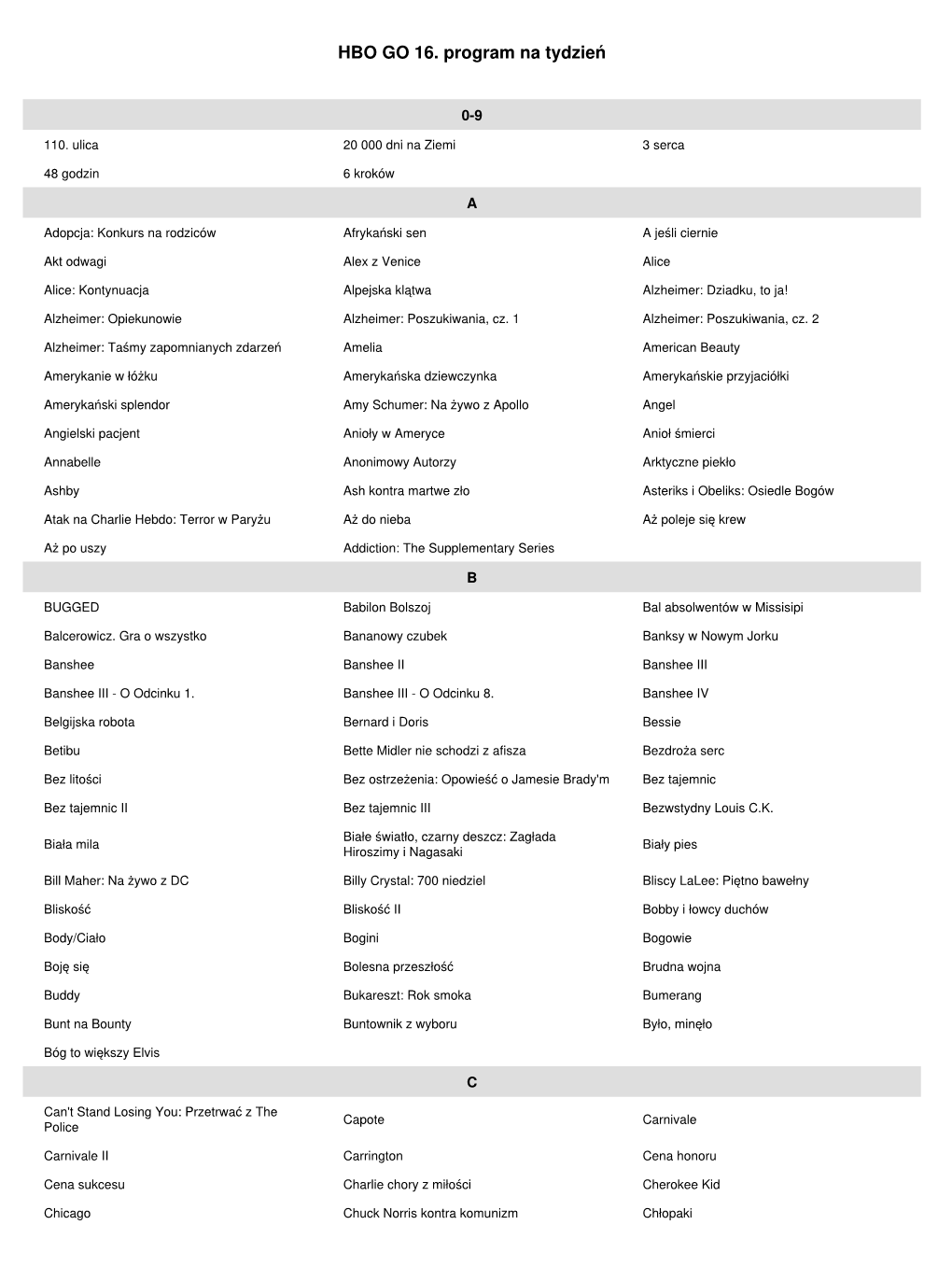 HBOGO Week Schedule