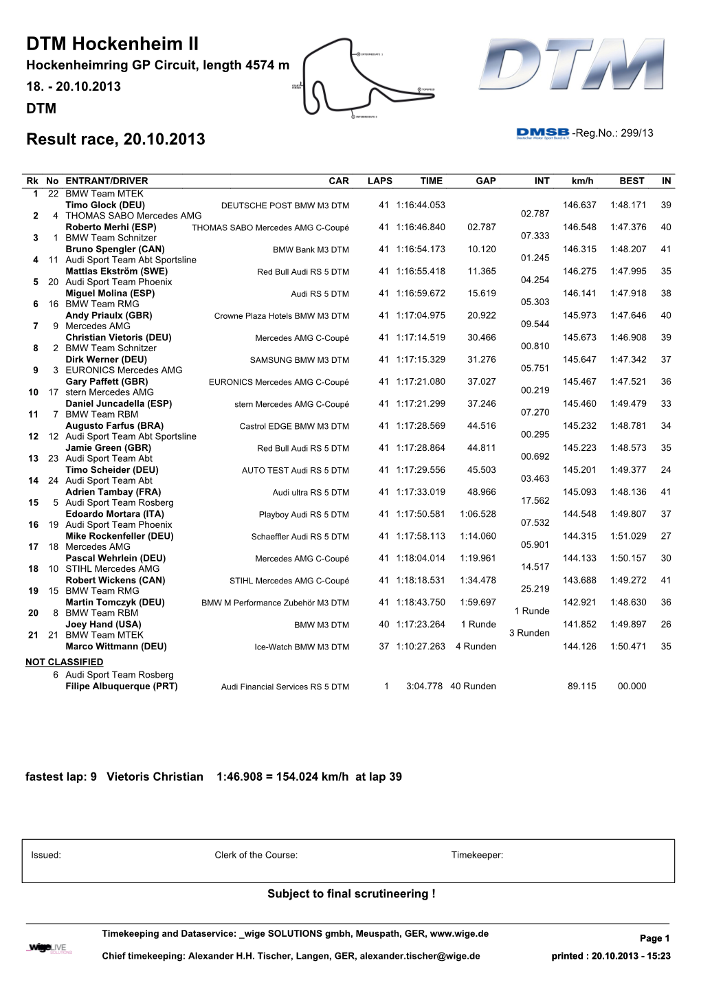 DTM Hockenheim II Hockenheimring GP Circuit, Length 4574 M 18