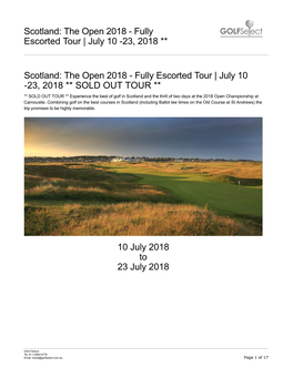 Scotland: the Open 2018 - Fully Escorted Tour | July 10 -23, 2018 **