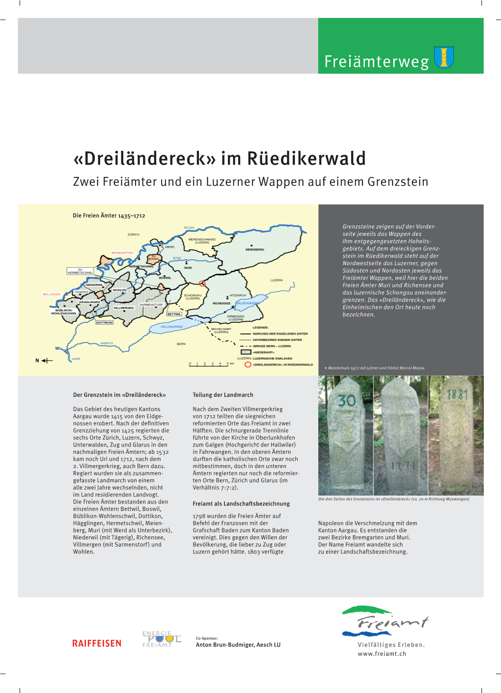 «Dreiländereck» Im Rüedikerwald Zwei Freiämter Und Ein Luzerner Wappen Auf Einem Grenzstein