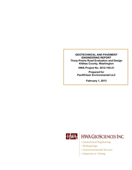 Geotechnical and Pavement Engineering Report Thorp Prairie Road Evaluation and Design Kittitas County, Washington