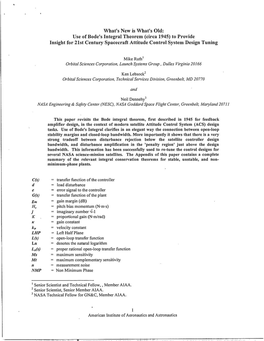 What's New Is What's Old: Use of Bode's Integral Theorem (Circa 1945) to Provide Insight for 21St Century Spacecraft Attitude Control System Design Tuning