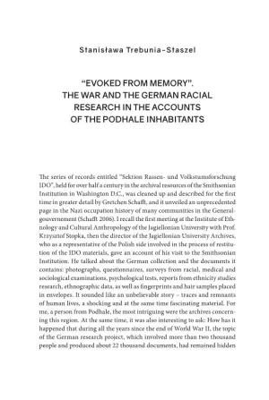 "Evoked from Memory". the War and the German Racial Research in The