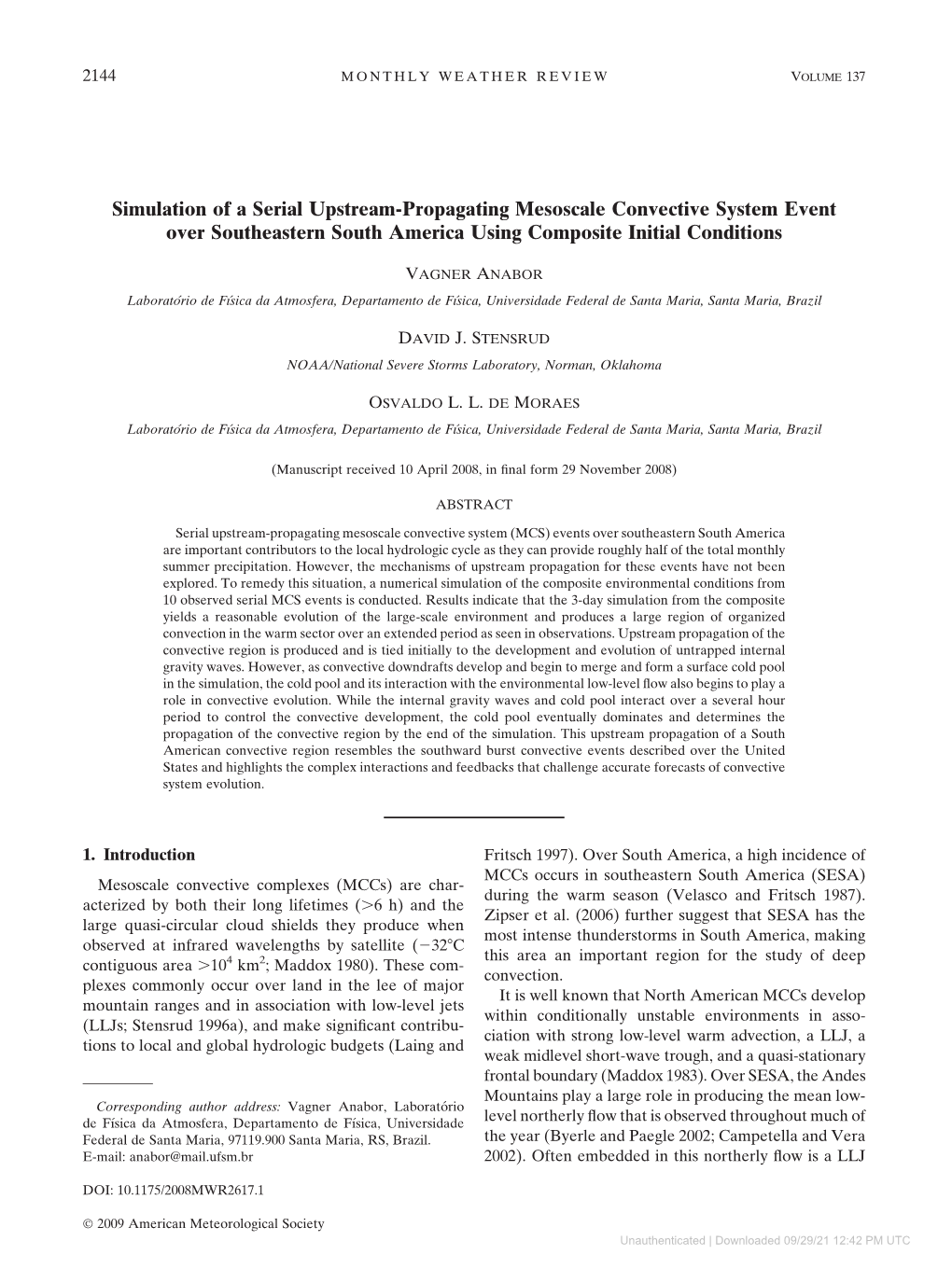 Simulation of a Serial Upstream-Propagating Mesoscale Convective System Event Over Southeastern South America Using Composite Initial Conditions