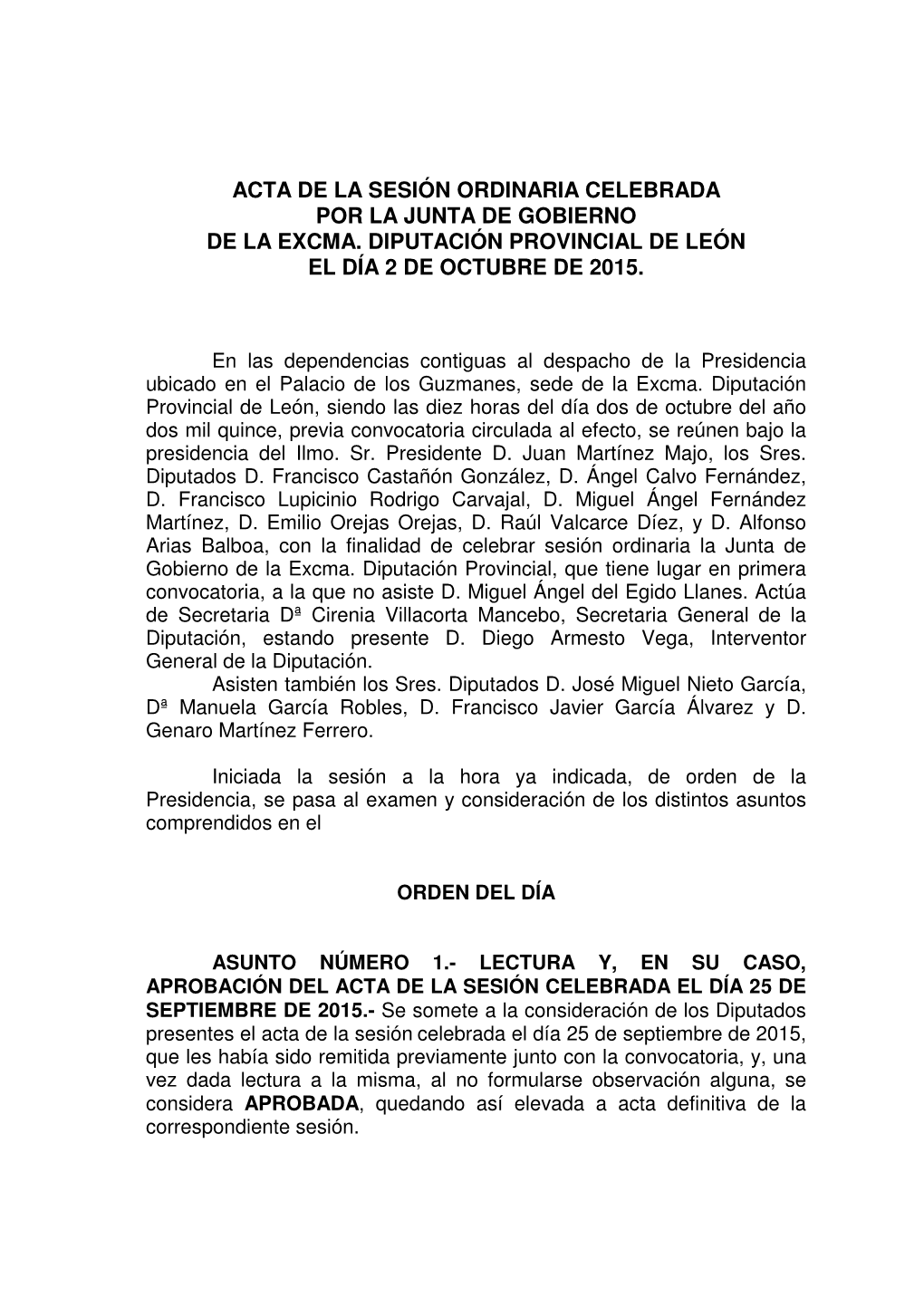 Acta De La Sesión Ordinaria Celebrada Por La Junta De Gobierno De La Excma