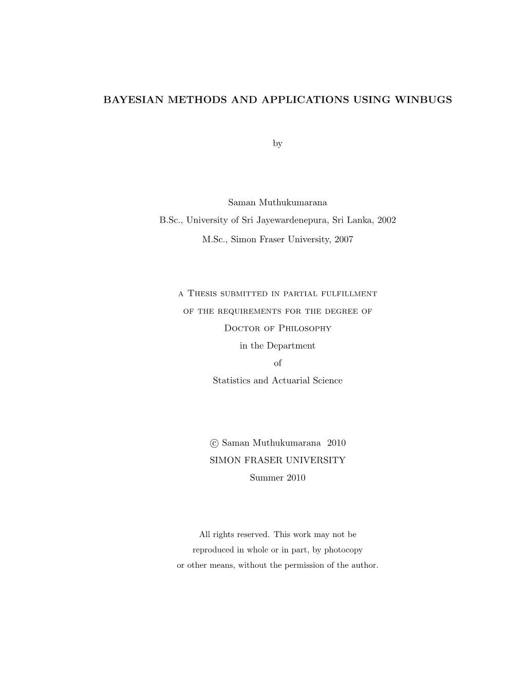 Bayesian Methods and Applications Using Winbugs