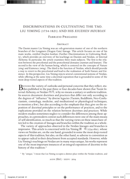 DISCRIMINATIONS in CULTIVATING the TAO. LIU YIMING (1734-1821) and HIS XIUZHEN HOUBIAN Fabrizio Pregadio