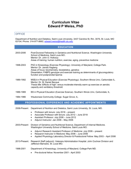 Curriculum Vitae Edward P Weiss, Phd