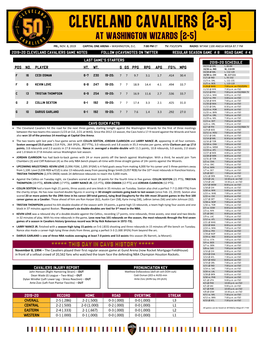 2019-20 Cleveland Cavaliers Game Notes Follow @Cavsnotes on Twitter Regular Season Game # 8 Road Game # 4