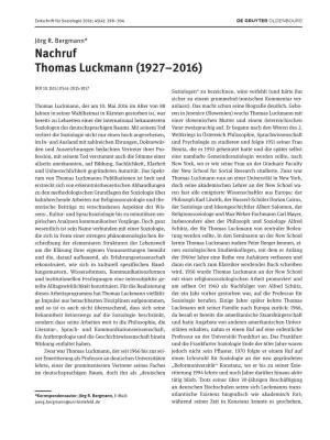 Nachruf Thomas Luckmann (1927–2016)