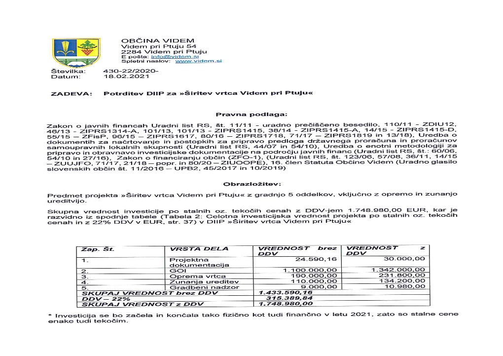 Dokument Identifikacije Investicijskega Projekta