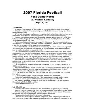 2007 Florida Football Post-Game Notes Vs