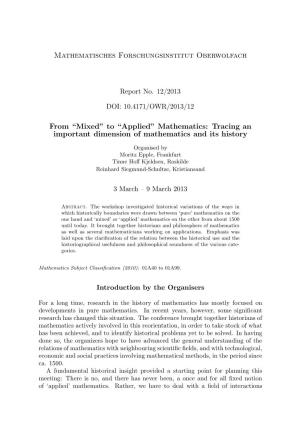 To “Applied” Mathematics: Tracing an Important Dimension of Mathematics and Its History