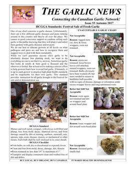 THE GARLIC NEWS Connecting the Canadian Garlic Network! Issue 53 Autumn 2017 HCGGA Standards: Festival Sale of Fresh Garlic