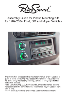 Assembly Guide for Plastic Mounting Kits for 1982-2004 Ford, GM and Mopar Vehicles
