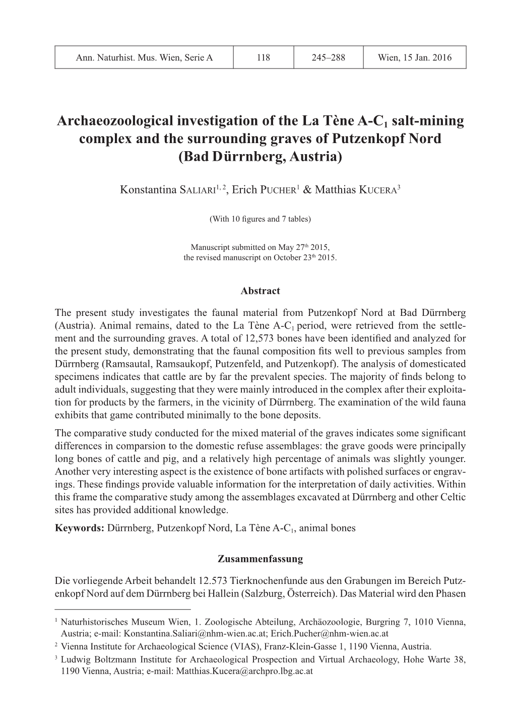 Archaeozoological Investigation of the La Tène A-C1 Salt-Mining Complex and the Surrounding Graves of Putzenkopf Nord (Bad Dürrnberg, Austria)