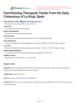 Fast-Running Theropods Tracks from the Early Cretaceous of La Rioja, Spain